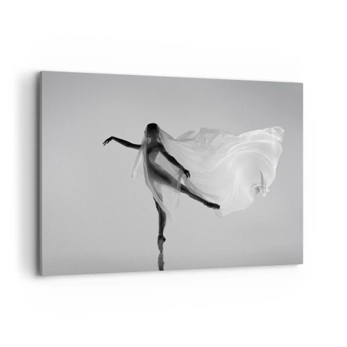 Impression sur toile - Image sur toile - Une danseuse dans une pose éthérée avec un tissu fluide - 100x70cm - Légèreté et grâce - Décoration murale moderne pour le salon et la chambre ARTTOR