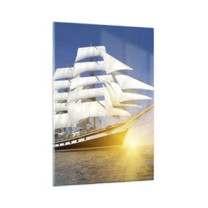 Impression sur verre - Image sur verre - Un voilier en mer à la lumière du soleil couchant - 80x120cm - Leur temps ne passera jamais - Décoration murale moderne pour le salon et la chambre ARTTOR