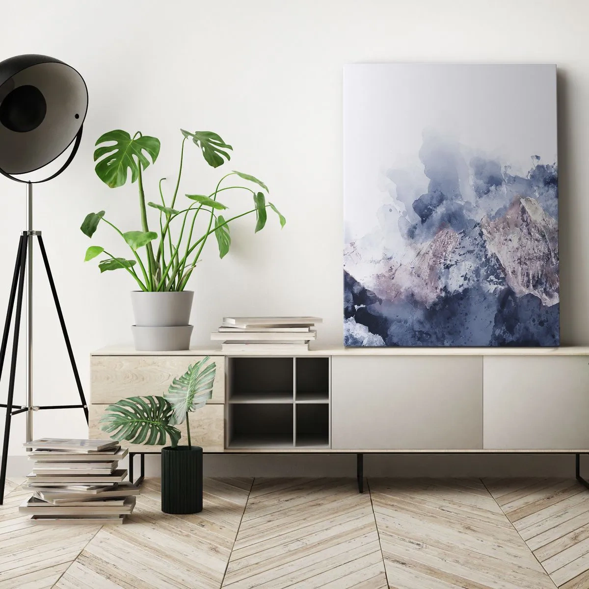 Impression sur toile - Image sur toile - Montagnes à l'aquarelle dans des tons pastel sur fond blanc - 50x70cm - Ce sont des sommets ! - Décoration murale moderne pour le salon et la chambre ARTTOR