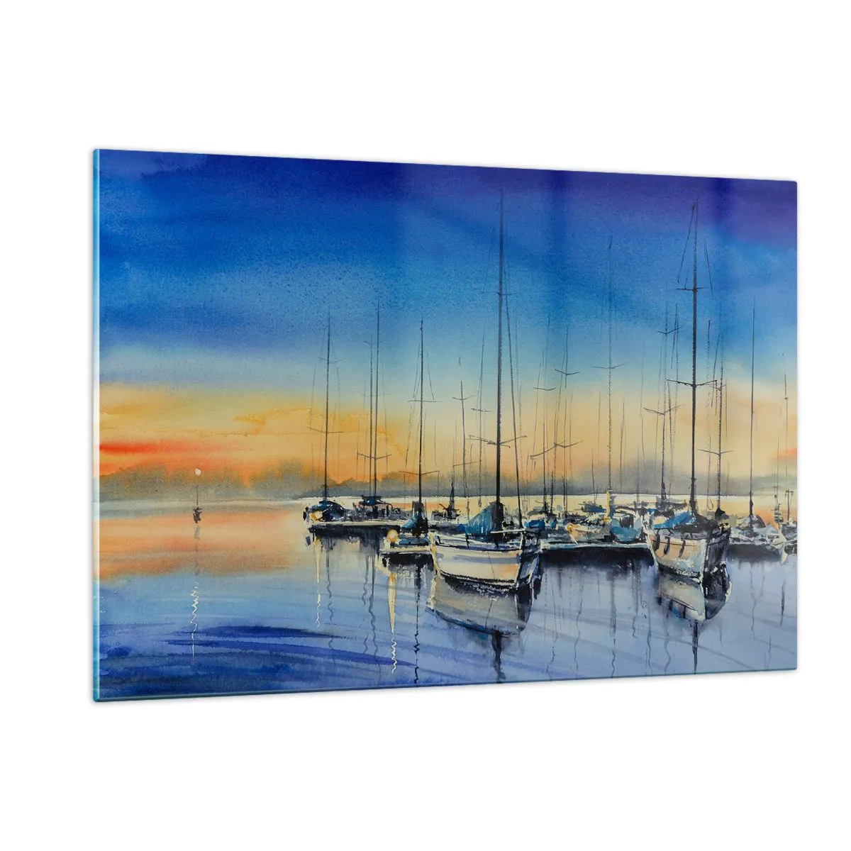 Impression sur verre - Image sur verre - Voiliers dans le port au coucher du soleil - 120x80cm - Fin d'une belle journée - Décoration murale moderne pour le salon et la chambre ARTTOR