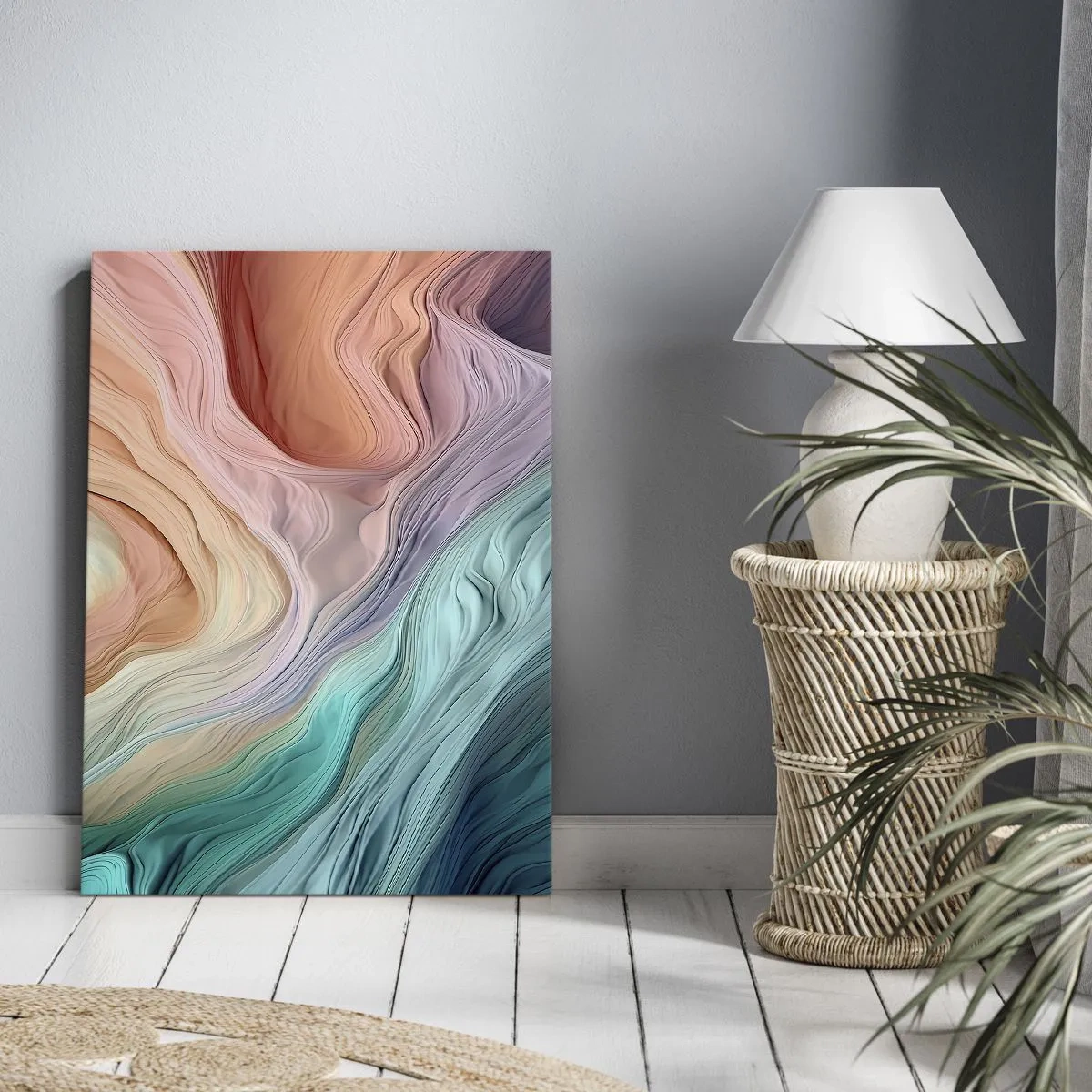 Impression sur toile - Image sur toile - Vagues abstraites aux couleurs pastel et arc-en-ciel - 80x120cm - Vague arc-en-ciel - Décoration murale moderne pour le salon et la chambre ARTTOR