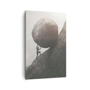 Impression sur toile - Image sur toile - Un homme escaladant un énorme rocher sur une colline - 80x120cm - Je crois contre tout espoir - Décoration murale moderne pour le salon et la chambre ARTTOR
