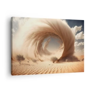 Impression sur toile - Image sur toile - Tourbillon de sable dynamique dans un désert avec des arbres - 70x50cm - Portail ouvert - Décoration murale moderne pour le salon et la chambre ARTTOR