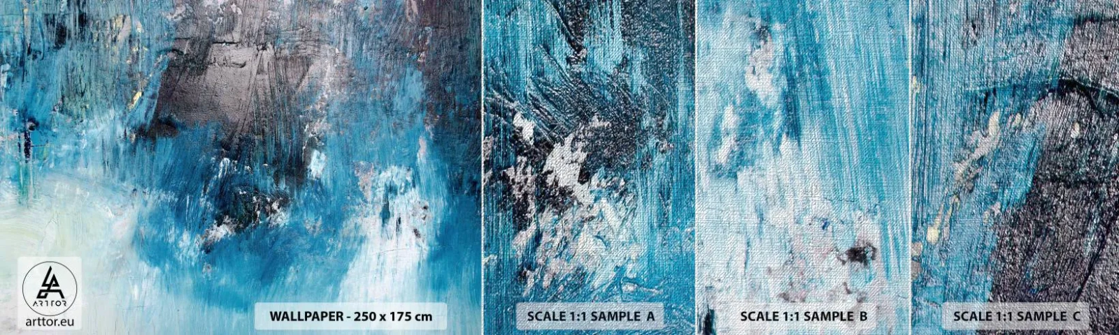 Échantillon de Papier Peint Premium Canvas - Rhapsodie en bleu - Abstraction, Morceau, Art moderne - 100x30 cm