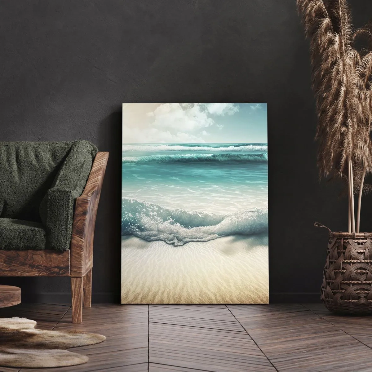 Impression sur toile - Image sur toile - Vagues de l'océan sur une plage de sable clair - 50x70cm - La paix de l'océan - Décoration murale moderne pour le salon et la chambre ARTTOR