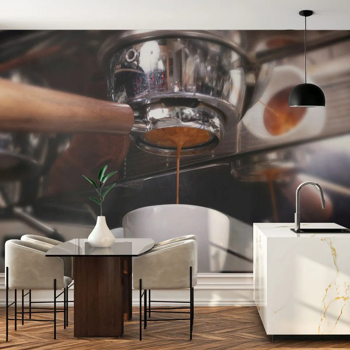 Papier Peint Photo Premium Sand - Bon moment de la journée - Café, Cafetière, Barista - 250x175 cm