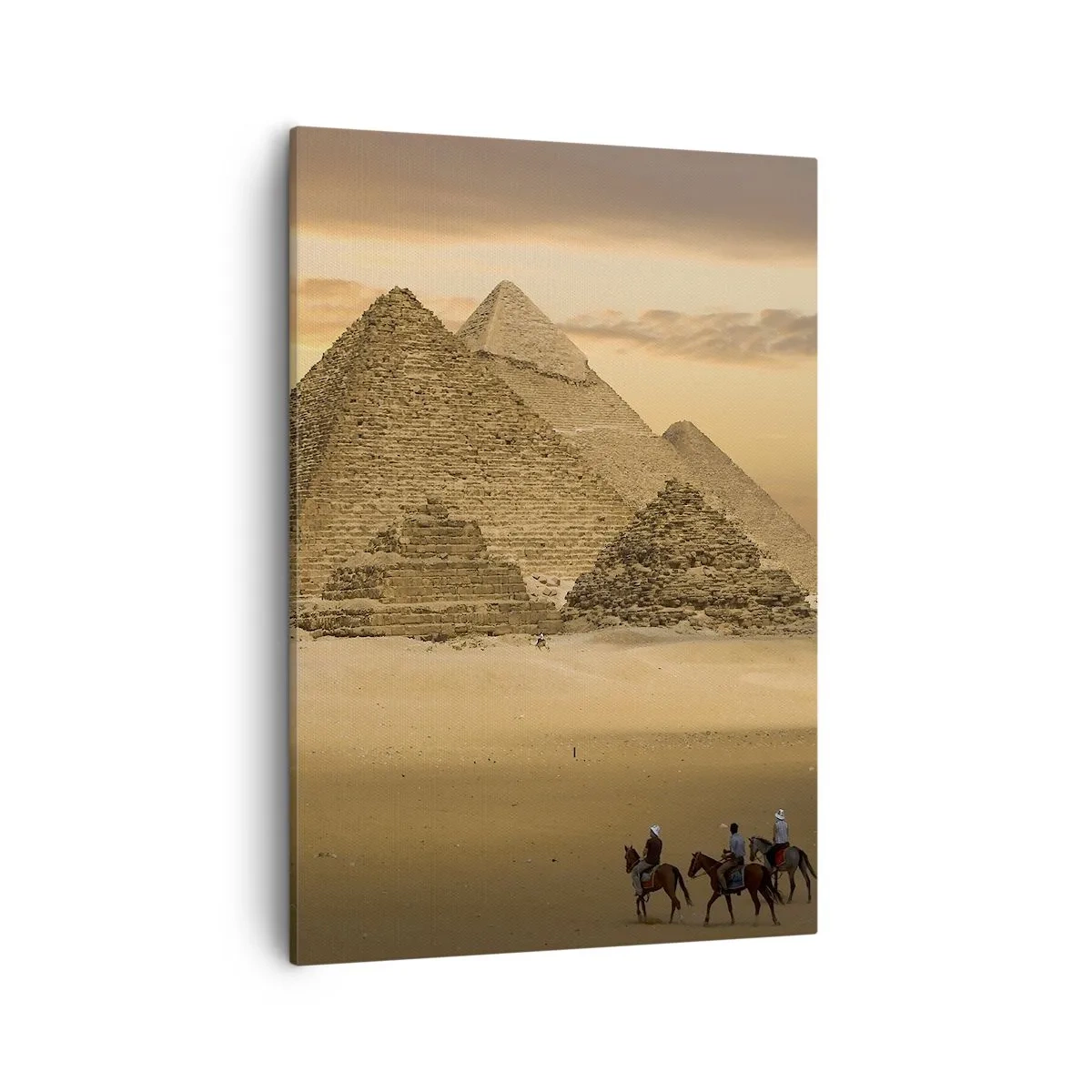 Impression sur toile - Image sur toile - Pyramides d'Égypte au coucher du soleil avec des cavaliers à cheval - 50x70cm - Aucun changement depuis des milliers d'années - Décoration murale moderne pour le salon et la chambre ARTTOR