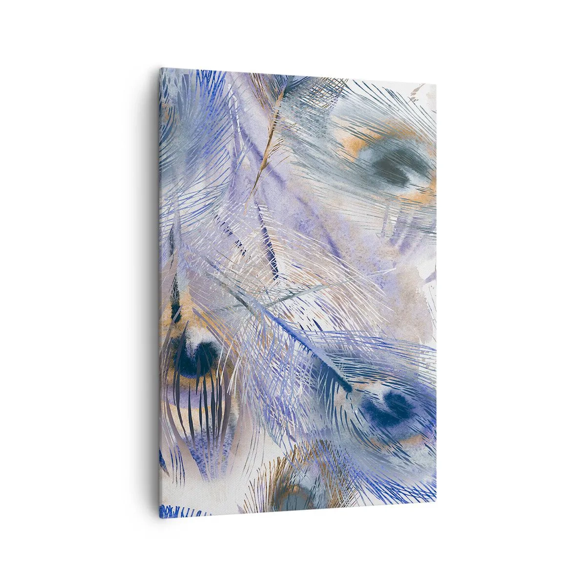 Impression sur toile - Image sur toile - Un motif avec des plumes de paon dans des tons de bleu et d'or - 70x100cm - Composition de paon - Décoration murale moderne pour le salon et la chambre ARTTOR