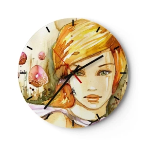 Horloge murale - Pendule murale - Portrait artistique d'une femme aux cheveux roux et aux yeux émeraude - 30x30cm - Un regard émeraude qui calme la colère - Décoration murale moderne pour le salon, la cuisine et la chambre ARTTOR