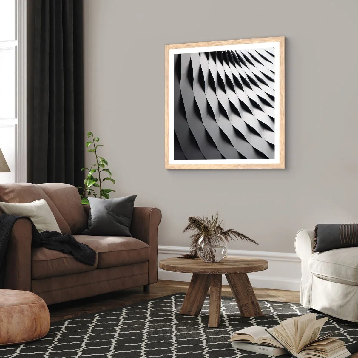 Affiche dans un chêne clair - Poster - A la surface des vagues - 60x60 cm