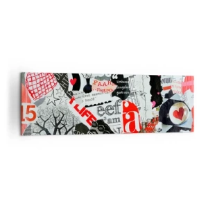 Impression sur toile - Image sur toile - Un collage coloré avec des inscriptions, des cœurs et des graphiques. - 160x50cm - Collage hipster - Décoration murale moderne pour le salon et la chambre ARTTOR