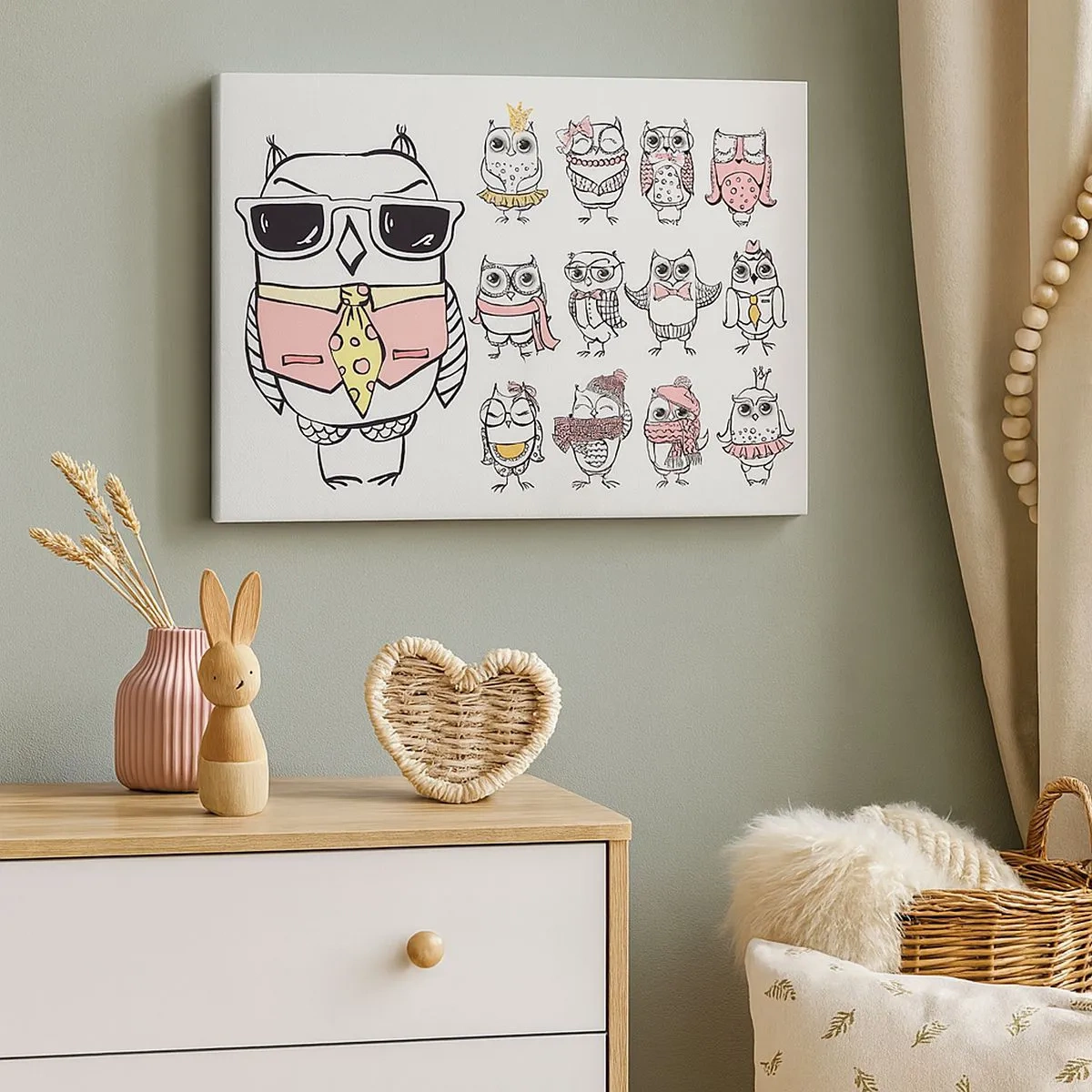 Impression sur toile - Image sur toile - Des hiboux dans différents styles et vêtements - 70x50cm - Tant de rôles à jouer - Décoration murale moderne pour le salon et la chambre ARTTOR