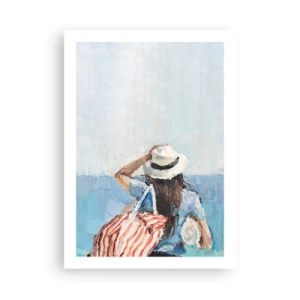 Affiche - Poster - Une femme avec un chapeau regardant la mer - 50x70cm - Bienvenue à vos vacances - Décoration murale moderne pour le salon et la chambre ARTTOR