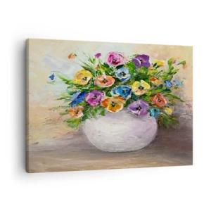 Impression sur toile - Image sur toile - Un bouquet de fleurs colorées dans un vase blanc - 70x50cm - Nature morte dans un vase blanc - Décoration murale moderne pour le salon et la chambre ARTTOR