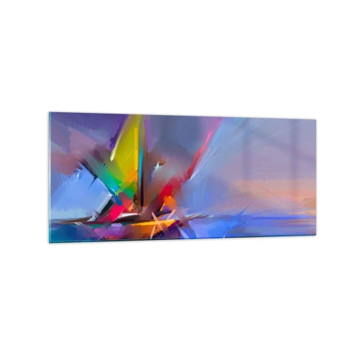Impression sur verre - Image sur verre - Composition abstraite aux couleurs intenses - 120x50cm - Hélices comme un oiseau - Décoration murale moderne pour le salon et la chambre ARTTOR