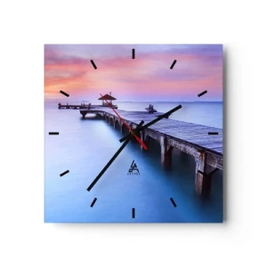 Horloge murale - Pendule murale - Jetée en bois donnant sur l'eau au coucher du soleil - 30x30cm - Une mer de calme jusqu'à l'horizon - Décoration murale moderne pour le salon et la chambre ARTTOR
