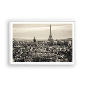 Affiche dans un cadre blanc - Poster - Sur les toits de Paris - 91x61 cm