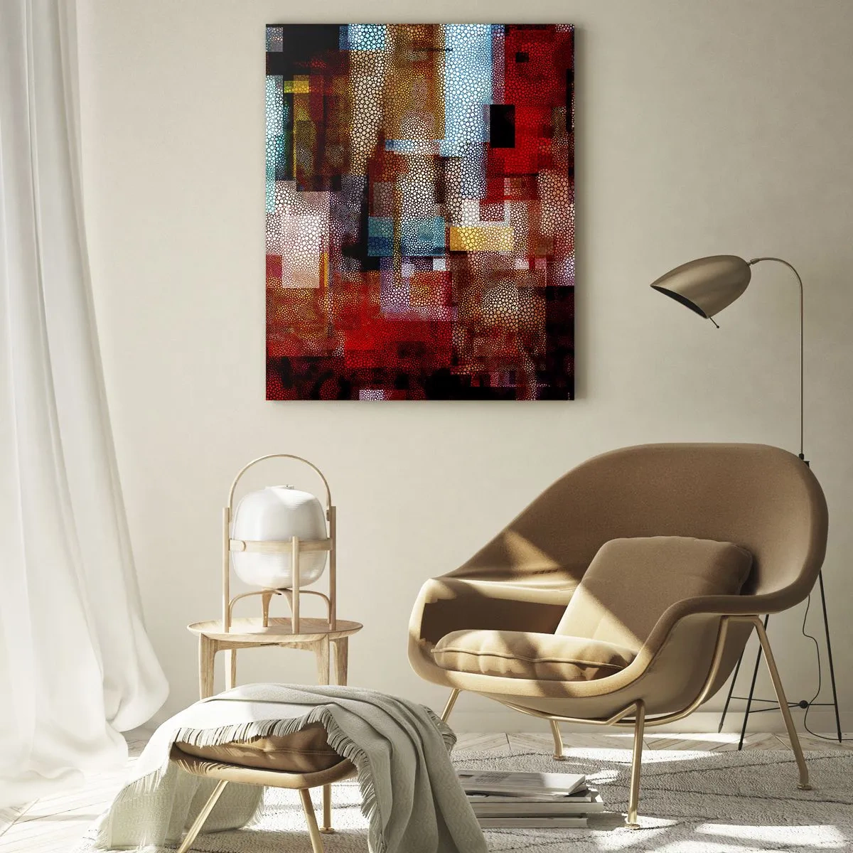 Impression sur verre - Image sur verre - Composition géométrique abstraite dans les tons de rouge - 50x70cm - Mélange de confusions - Décoration murale moderne pour le salon et la chambre ARTTOR