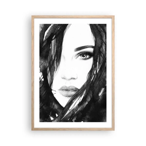 Affiche dans un chêne clair - Poster - Portrait d'une dame en noir et blanc - 50x70 cm