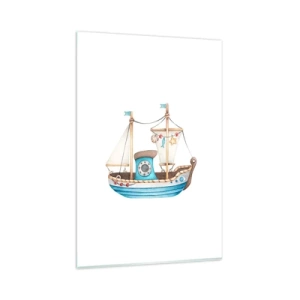 Impression sur verre - Image sur verre - Illustration d'un navire aux couleurs pastel sur fond blanc - 80x120cm - Ohé, l'aventure ! - Décoration murale moderne pour le salon et la chambre ARTTOR