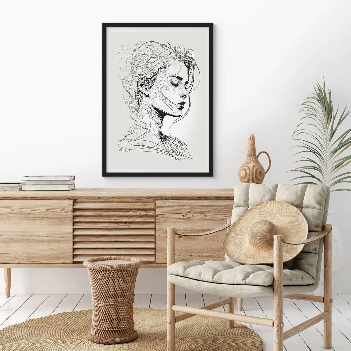 Affiche dans un cadre noir - Poster - Portrait en pensée - 40x50 cm