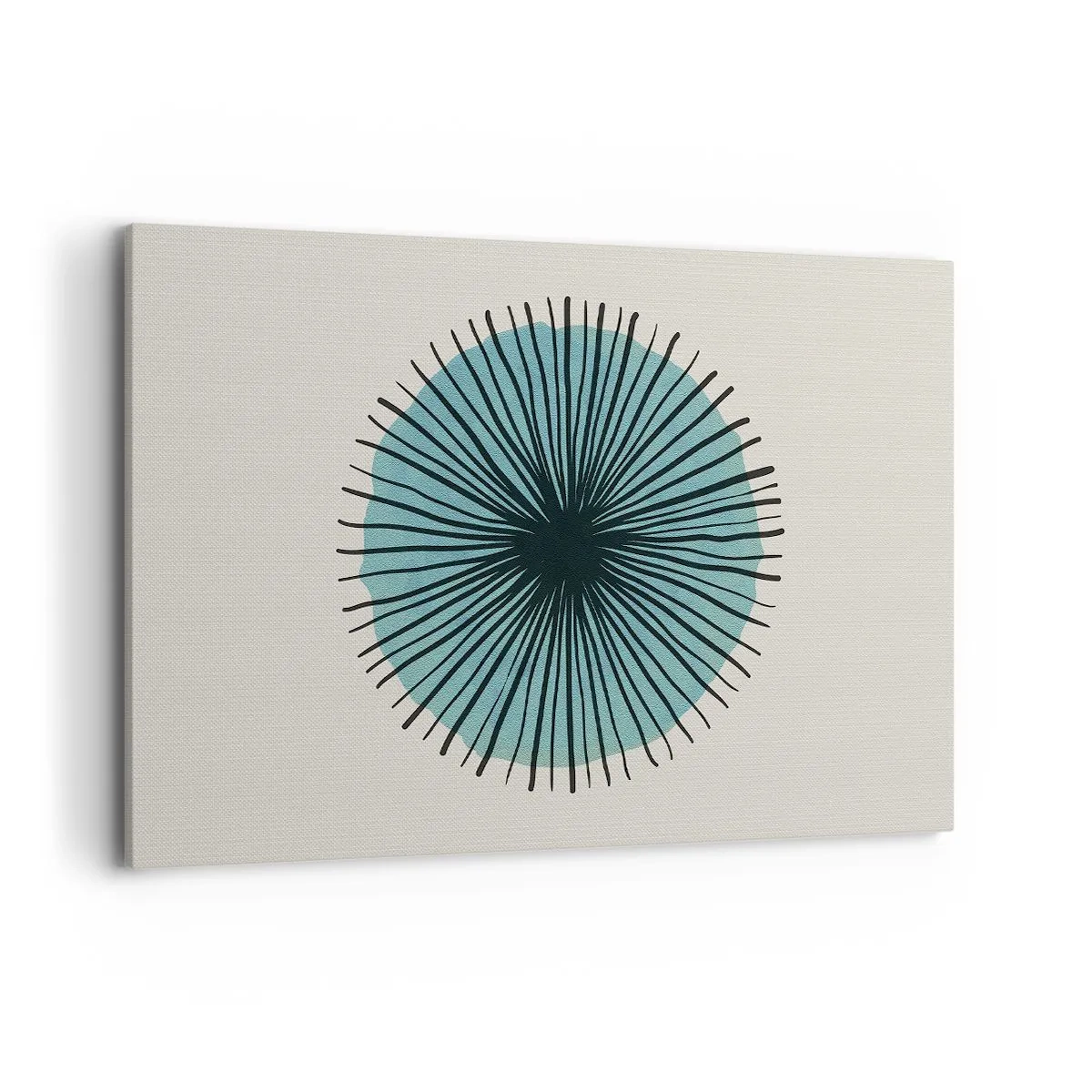 Impression sur toile - Image sur toile - Forme circulaire abstraite avec des rayons bleus - 120x80cm - Rayonnant dans l'azur - Décoration murale moderne pour le salon et la chambre ARTTOR