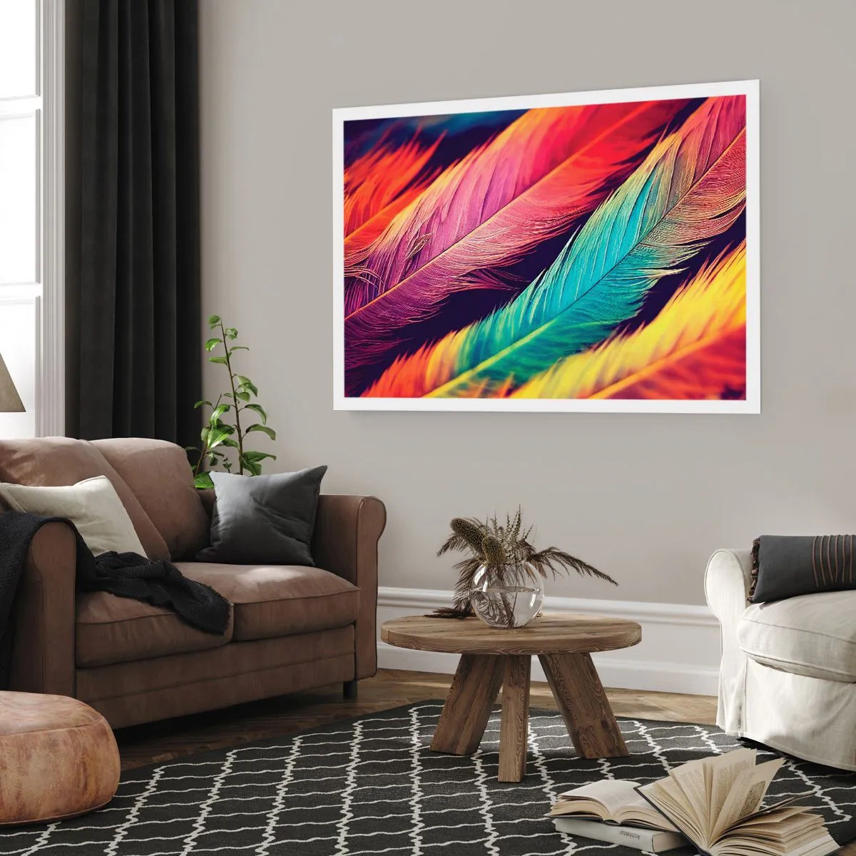 Affiche - Poster - Arc-en-ciel de plumes - 91x61 cm