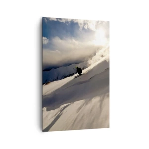 Impression sur toile - Image sur toile - Un skieur sur une piste entourée de montagnes et de neige - 80x120cm - Défi montagne accepté - Décoration murale moderne pour le salon et la chambre ARTTOR
