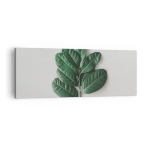 Impression sur toile - Image sur toile - Un brin de feuilles vertes sur un fond clair - 140x50cm - Dessin de la nature elle-même - Décoration murale moderne pour le salon et la chambre ARTTOR