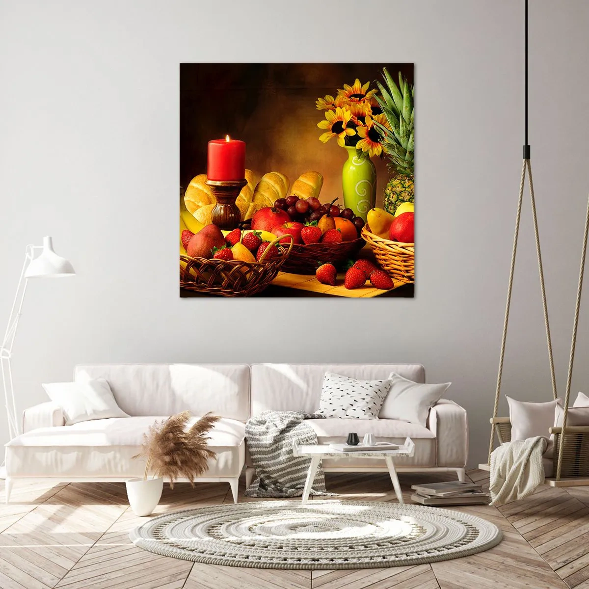 Impression sur toile - Image sur toile - Nature morte de pain et de fruits - 40x40 cm