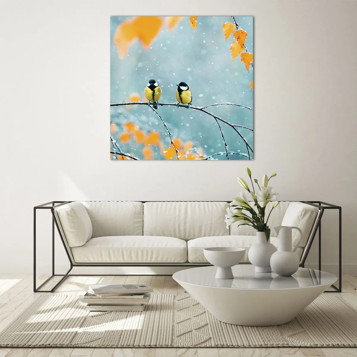 Impression sur verre - Image sur verre - Potins d'oiseaux - 70x70 cm