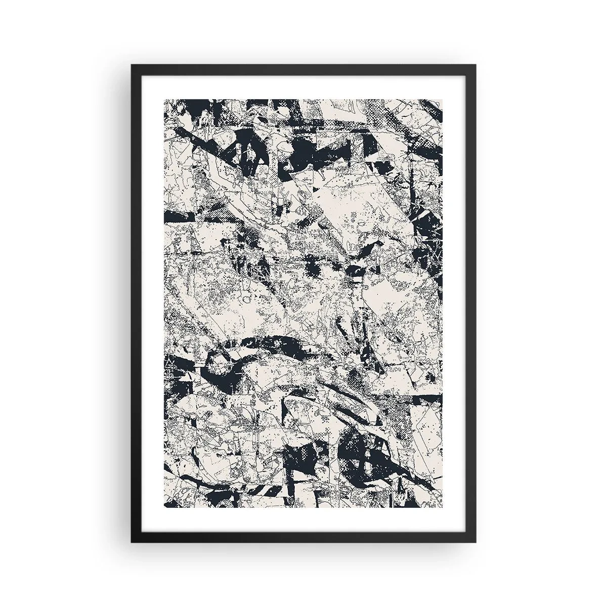 Affiche dans un cadre noir - Poster - Composition abstraite texturée en noir et blanc - 50x70cm - Interpénétration des contraires - Décoration murale moderne pour le salon et la chambre ARTTOR