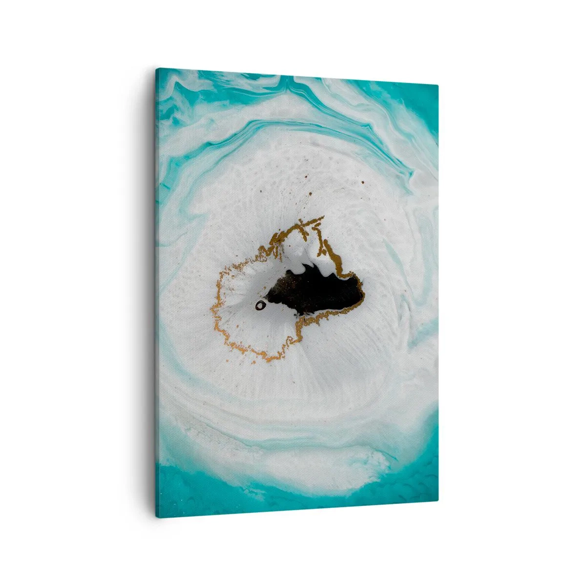 Impression sur toile - Image sur toile - Motif de géode abstrait dans des tons de turquoise, blanc et or - 50x70cm - Pénétrer à l'intérieur - Décoration murale moderne pour le salon et la chambre ARTTOR
