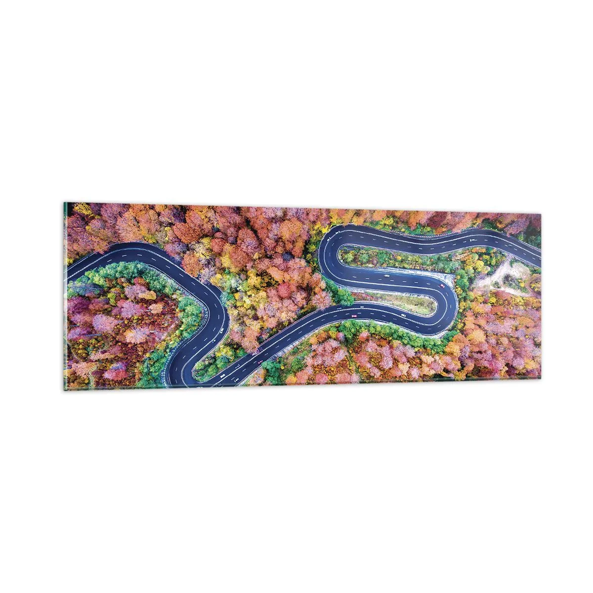 Impression sur verre - Image sur verre - Route sinueuse à travers la forêt - 90x30 cm