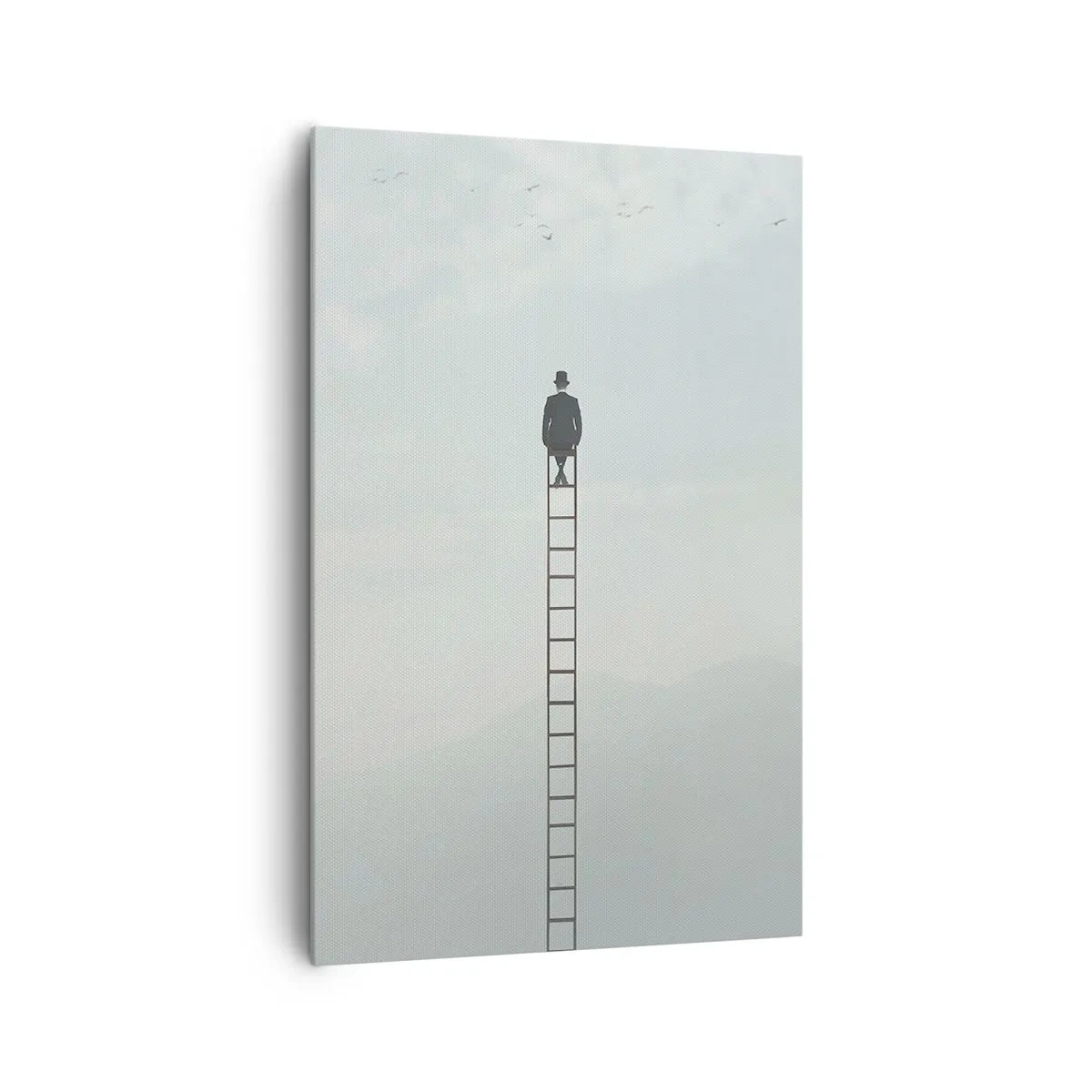 Impression sur toile - Image sur toile - Un homme sur une échelle s'élevant vers le ciel - 80x120cm - Se soulever au-dessus - Décoration murale moderne pour le salon et la chambre ARTTOR