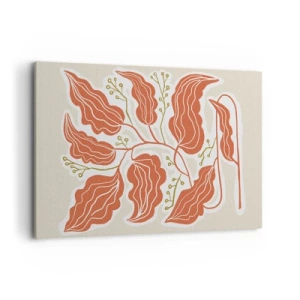Impression sur toile - Image sur toile - Un motif de feuille minimaliste dans des tons orange et vert. - 120x80cm - Folk et coloré - Décoration murale moderne pour le salon et la chambre ARTTOR