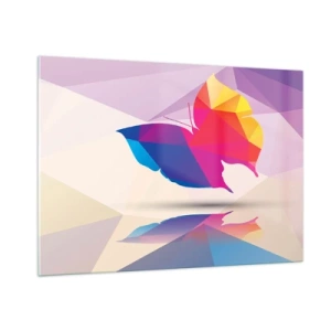 Impression sur verre - Image sur verre - Papillon géométrique dans une abstraction colorée et lumineuse - 100x70cm - Papillon arc-en-ciel - Décoration murale moderne pour le salon et la chambre ARTTOR