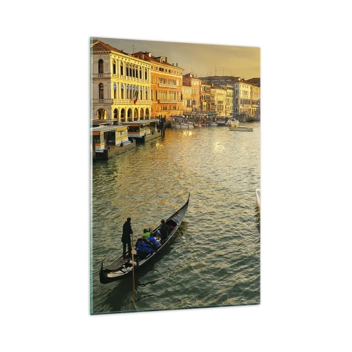 Impression sur verre - Image sur verre - Gondole sur un canal de Venise au coucher du soleil - 80x120cm - Du côté ensoleillé de la rue - Décoration murale moderne pour le salon et la chambre ARTTOR