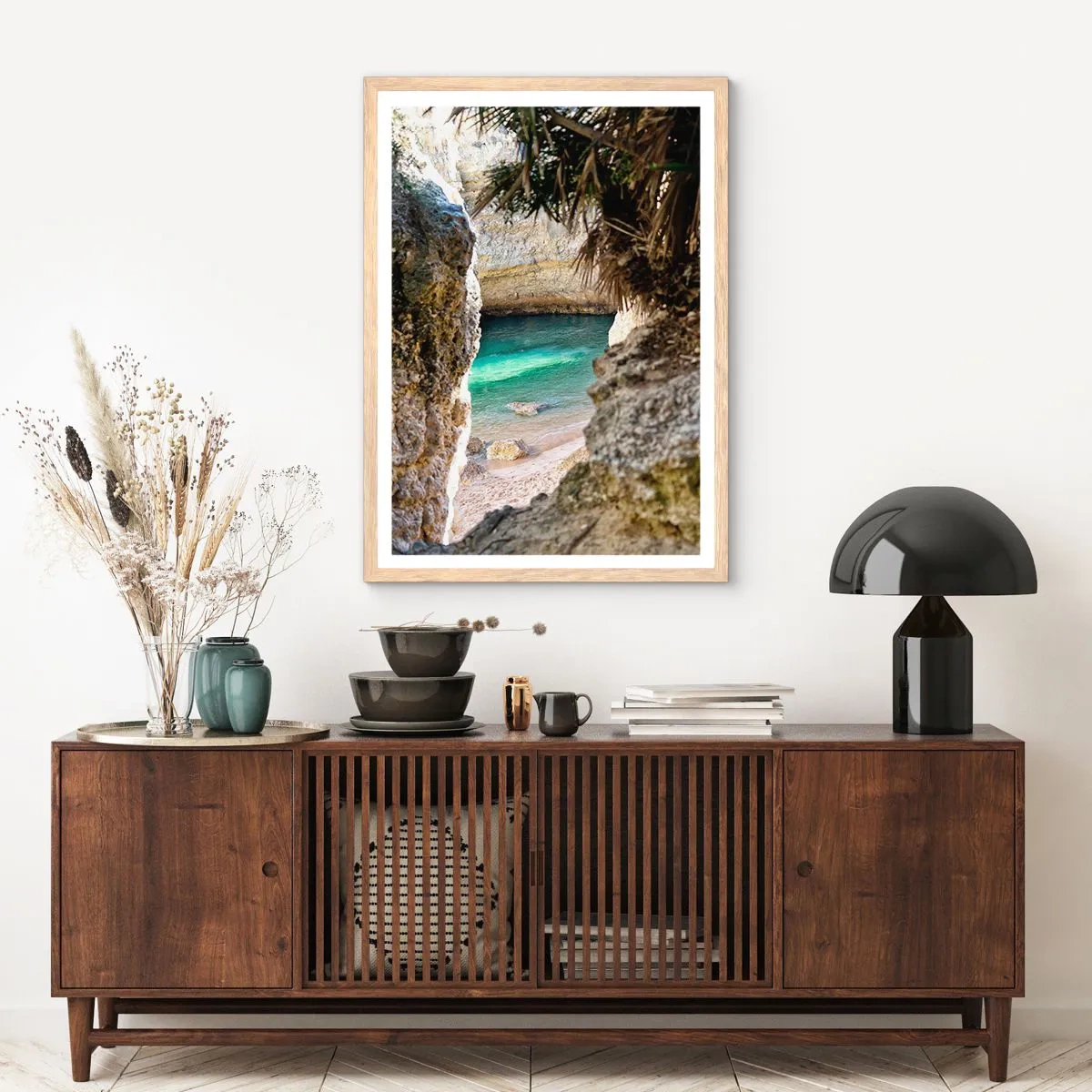 Affiche dans un chêne clair - Poster - Baie turquoise - 30x40 cm