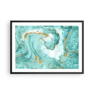 Affiche dans un cadre noir - Poster - Marbre turquoise avec des accents dorés dans une composition abstraite - 70x50cm - Sous la grande vague de l'ère Edo - Décoration murale moderne pour le salon et la chambre ARTTOR