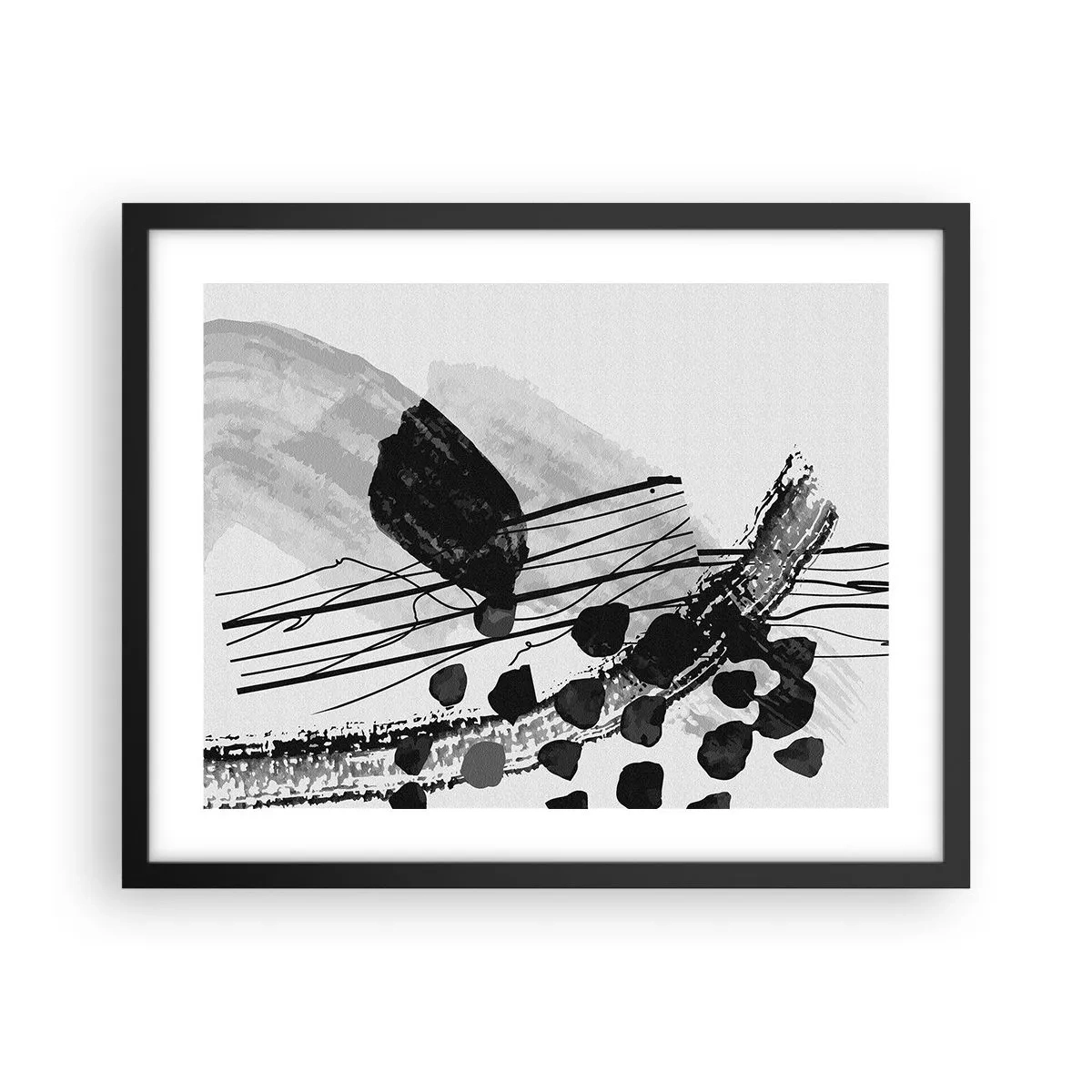 Affiche dans un cadre noir - Poster - Abstraction organique noir et blanc - 50x40 cm