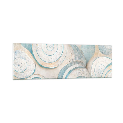 Impression sur verre - Image sur verre - Coquillages abstraits aux tons pastel - 160x50cm - Que cache la coque ? - Décoration murale moderne pour le salon et la chambre ARTTOR