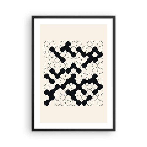 Affiche dans un cadre noir - Poster - Composition géométrique de cercles noirs et blancs - 50x70cm - Jeu chinois – variation - Décoration murale moderne pour le salon et la chambre ARTTOR