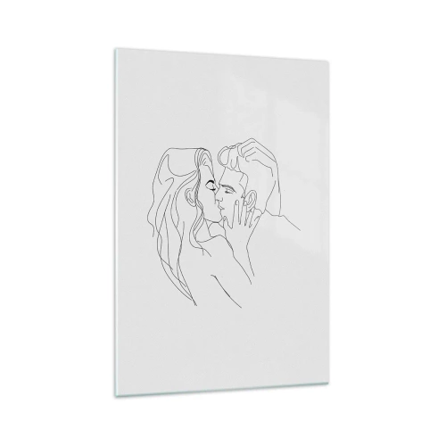 Impression sur verre - Image sur verre - Le contour d'un couple s'embrassant sur un fond clair - 70x100cm - La même ligne - Décoration murale moderne pour le salon et la chambre ARTTOR