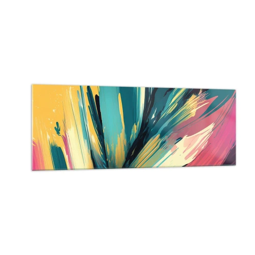 Impression sur verre - Image sur verre - Une composition abstraite aux couleurs intenses et contrastées. - 140x50cm - Composition – une explosion de joie - Décoration murale moderne pour le salon et la chambre ARTTOR