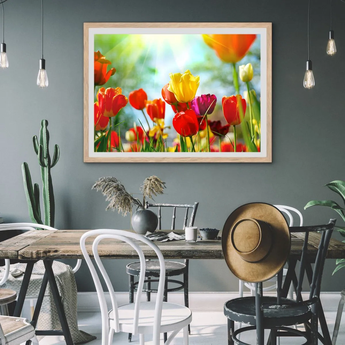 Affiche dans un chêne clair - Poster - Toutes les couleurs du soleil - 50x40 cm