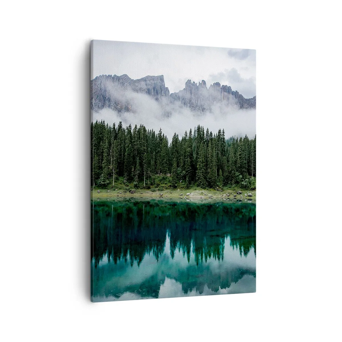 Impression sur toile - Image sur toile - Un paysage de montagne avec une forêt et un lac reflétant le ciel - 50x70cm - Chut, chut, ne réveillons pas l'eau qui dort - Décoration murale moderne pour le salon et la chambre ARTTOR