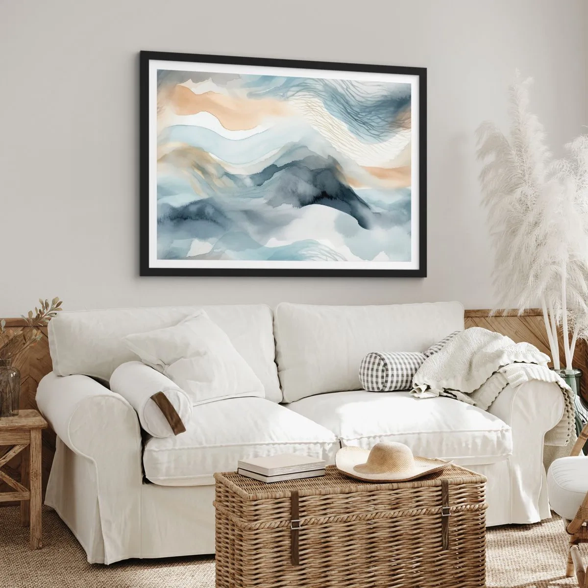 Affiche dans un cadre noir - Poster - Abstraction enneigée et brumeuse - 91x61 cm