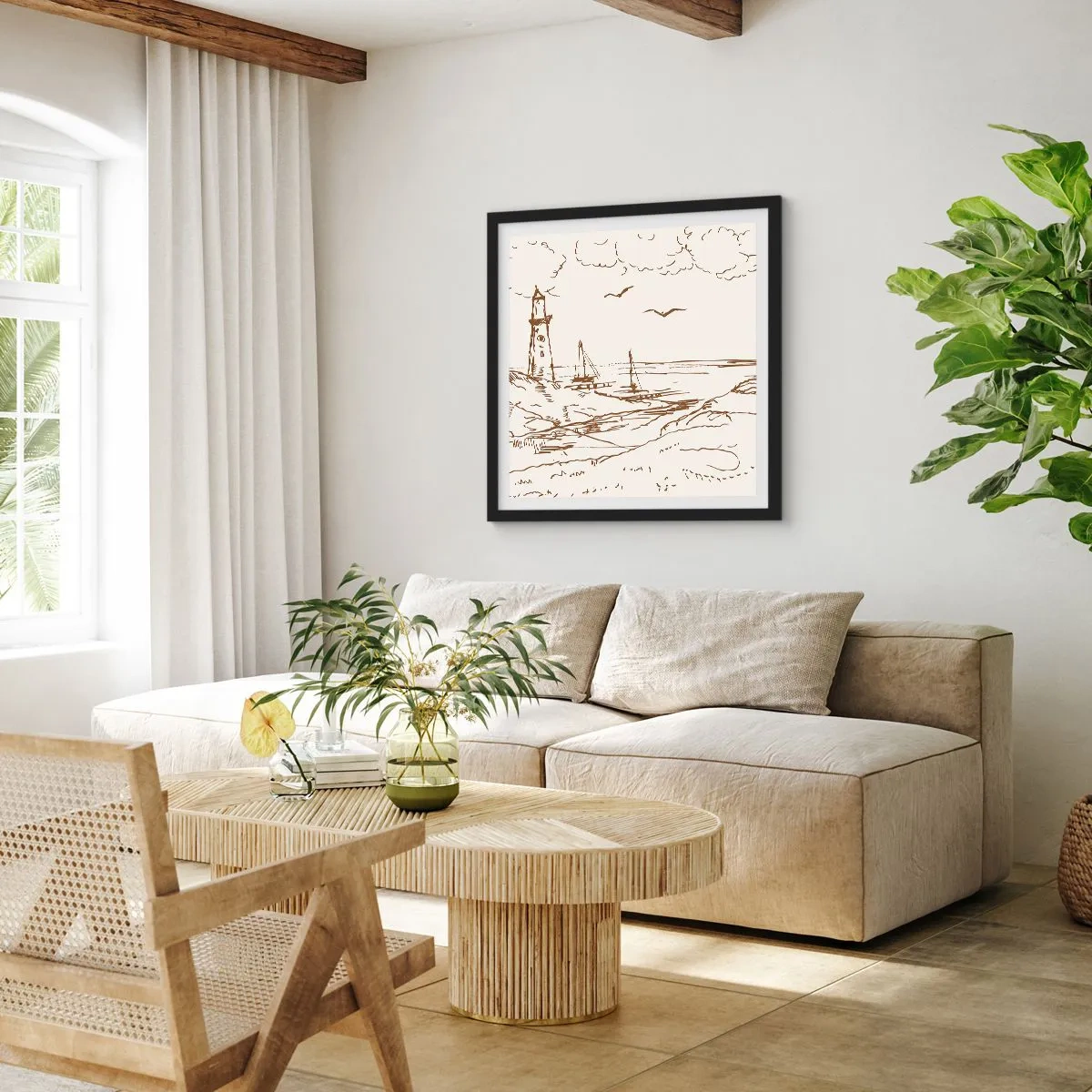 Affiche dans un cadre noir - Poster - Esquisse de souvenirs d'été - 30x30 cm