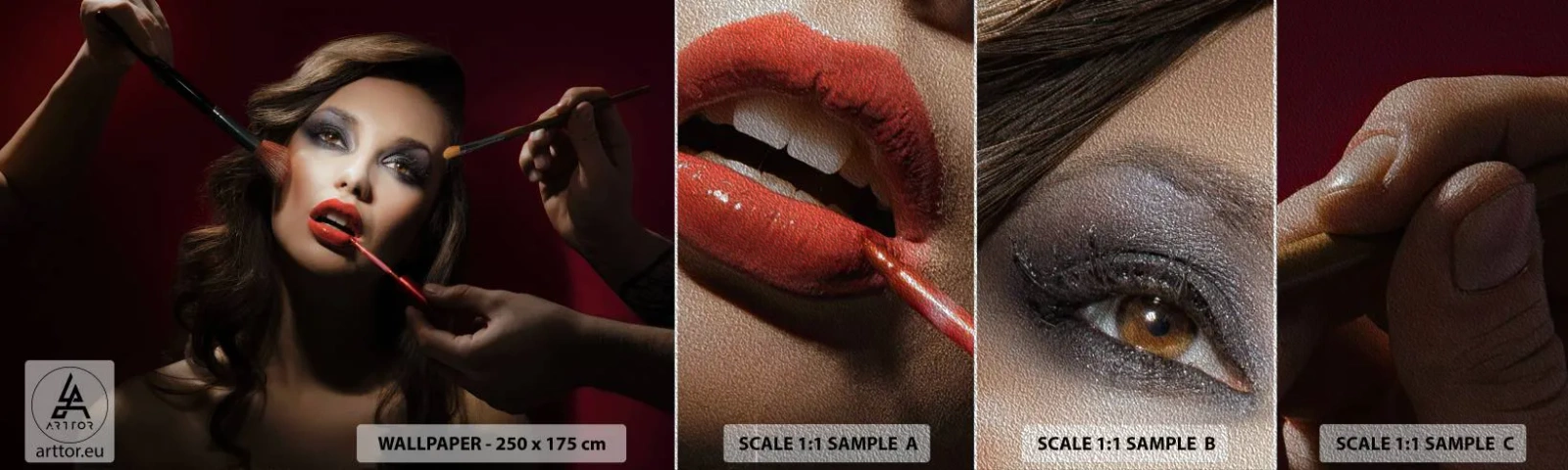 Échantillon de Papier Peint Premium Sand - Belle rêveuse - Femme, Se maquiller, Actrice - 100x30 cm